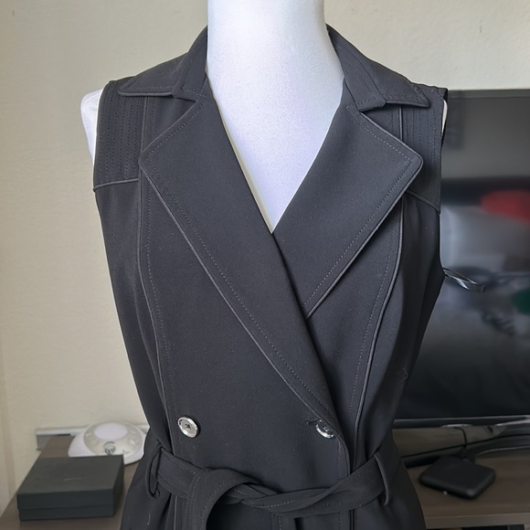 White House black market sleeveless black trench coat dress 6 - Picture 7 of 14